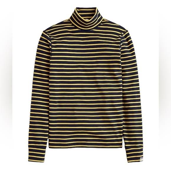 J. Crew Heritage Brushed Rib-Knit Turtleneck in Navy Sun Stripe Size Large New - Picture 10 of 12